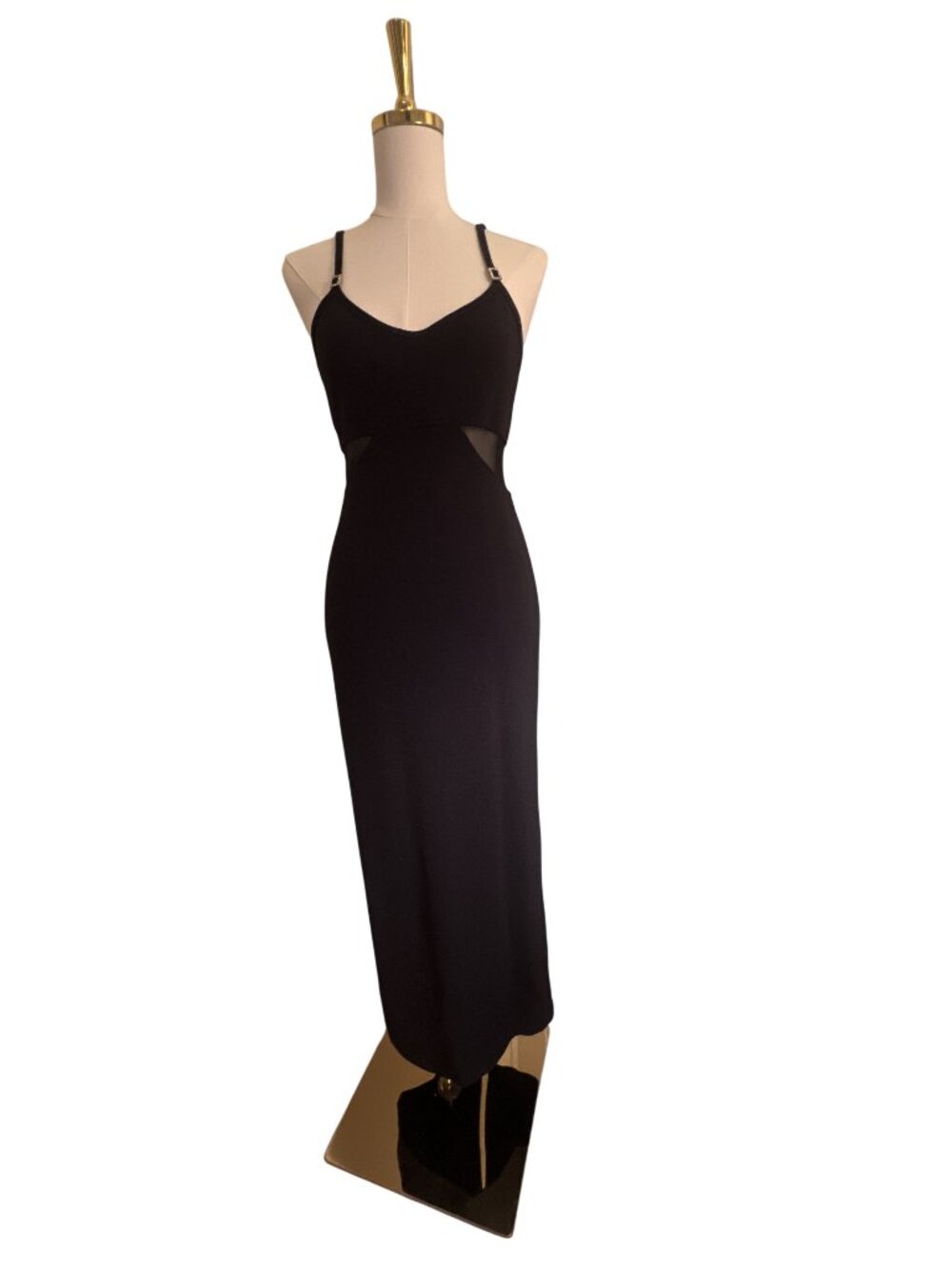 All That Jazz Black Mesh Cutout Maxi Dress, Size S